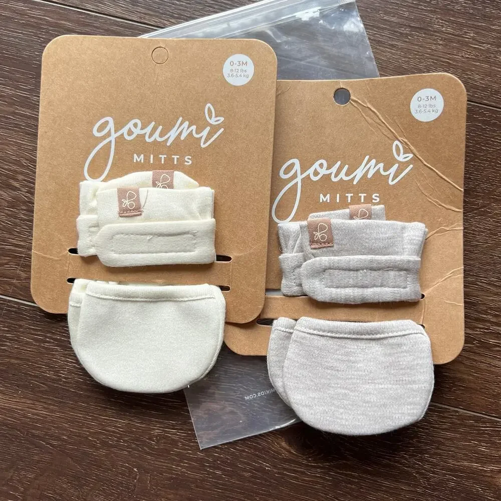 NWT Goumi Kids Baby Mitts Set Cloud & Storm Gray SZ 0-3mo Bamboo Organic Mittens